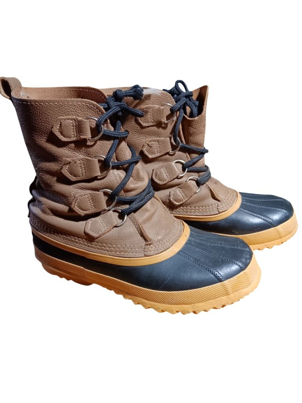Sorel Women's 9 Leather Duck Winter Boots Brown & Black Waterproof